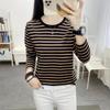 Women's Plus Size Striped Long Sleeve Cotton T-Shirt - Autumn Collection for Middle-Aged Moms