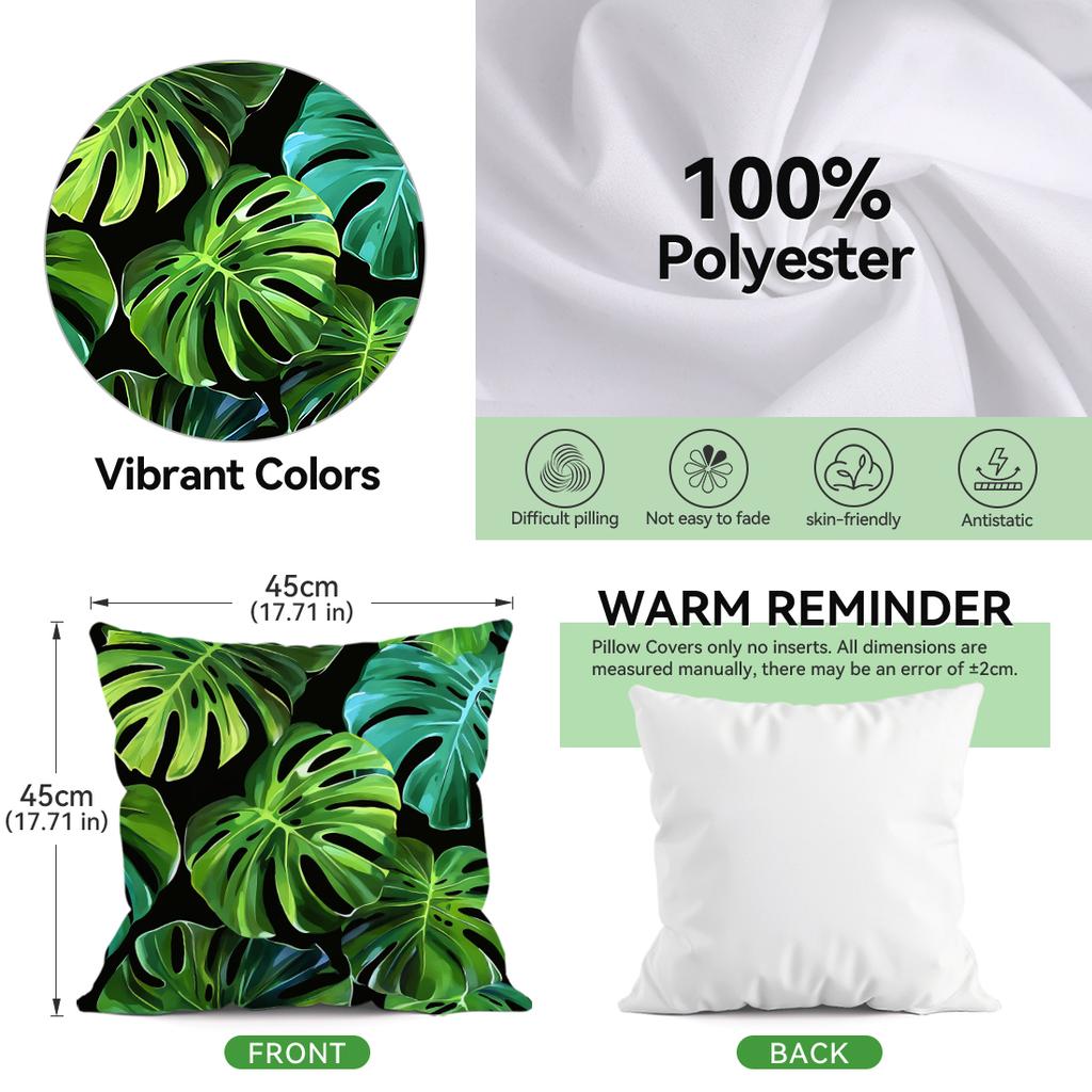 Tropical-Themed Green Leaves Pillowcase Bedroom Sofa Cushion Cover 100% Polyester Living Room Cushion Pillowcase Home Decor