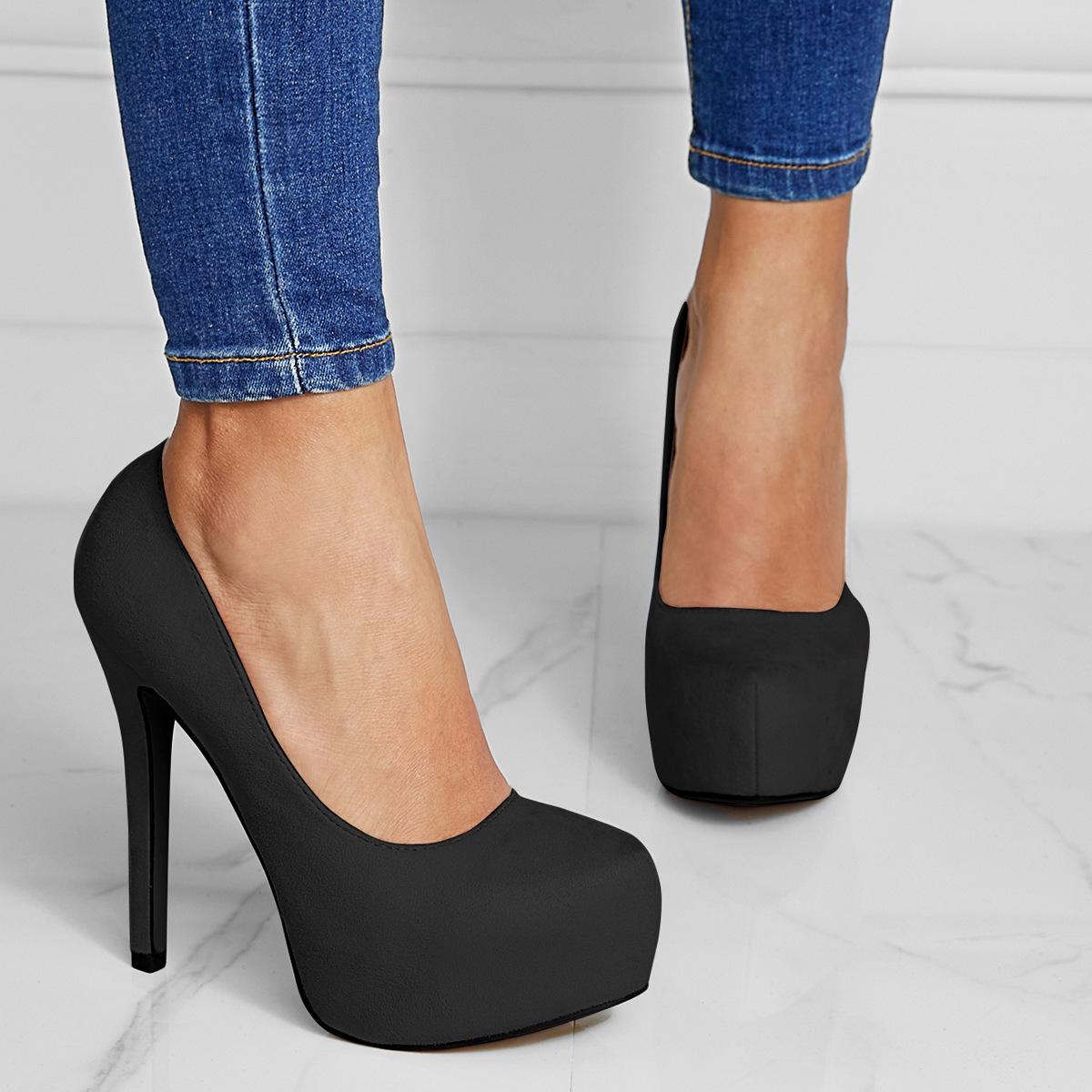 Women s Ultra High Heels - Round Toe, Waterproof, Suede Platform Pumps US7 чёрный