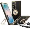 Hülle für Samsung Galaxy S26 Ultra, Silikon mit Lanyard und drehbarem Ring, Herzmuster - Schwarz