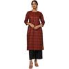 Soch Womens Maroon Linen Blend Ikat Print Kurta with Tassels