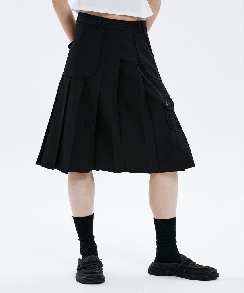 Hanahi Low Pocket Pleated Skirt Black
