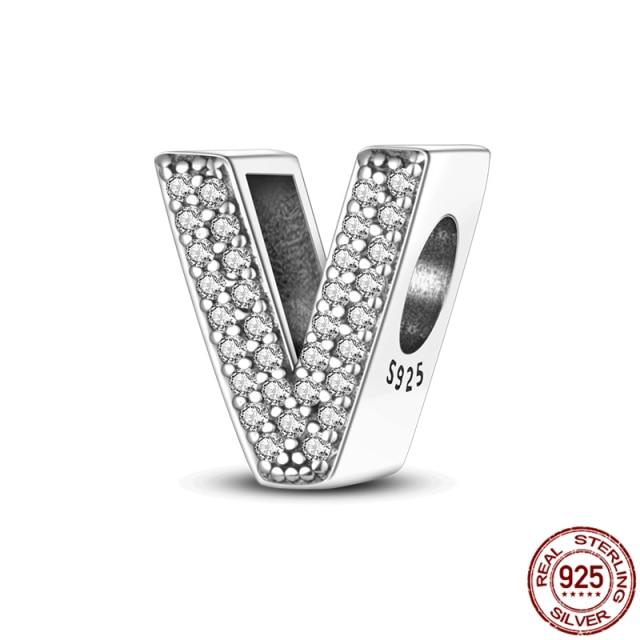 100% Real 925 Sterling Silver Letter Alphabet A-Z Charm Name Bead Fit  Bracelet Pendant Jewelry
