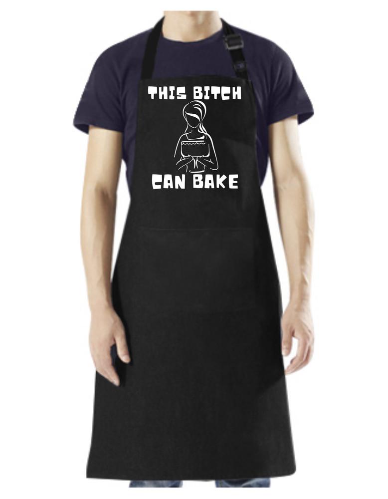 This Bitch Can Bake - Apron with Pockets, Adjustable Neck and White Design Unisex T-Shirt XXL