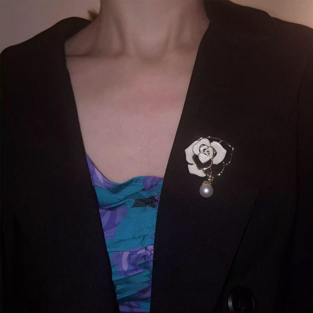 Enamel Design Enamel Camellia Brooch Golden And Black Floral Brooch  For Funerals and Mourning