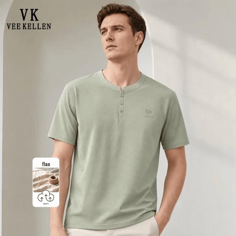 VEE KELLEN Men s Linen Blend Breathable Short Sleeve T-Shirt M светло-зеленый
