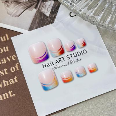 Gradient Candy Color Toenail Pieces - Sweet Short Wearable Manicure Nails