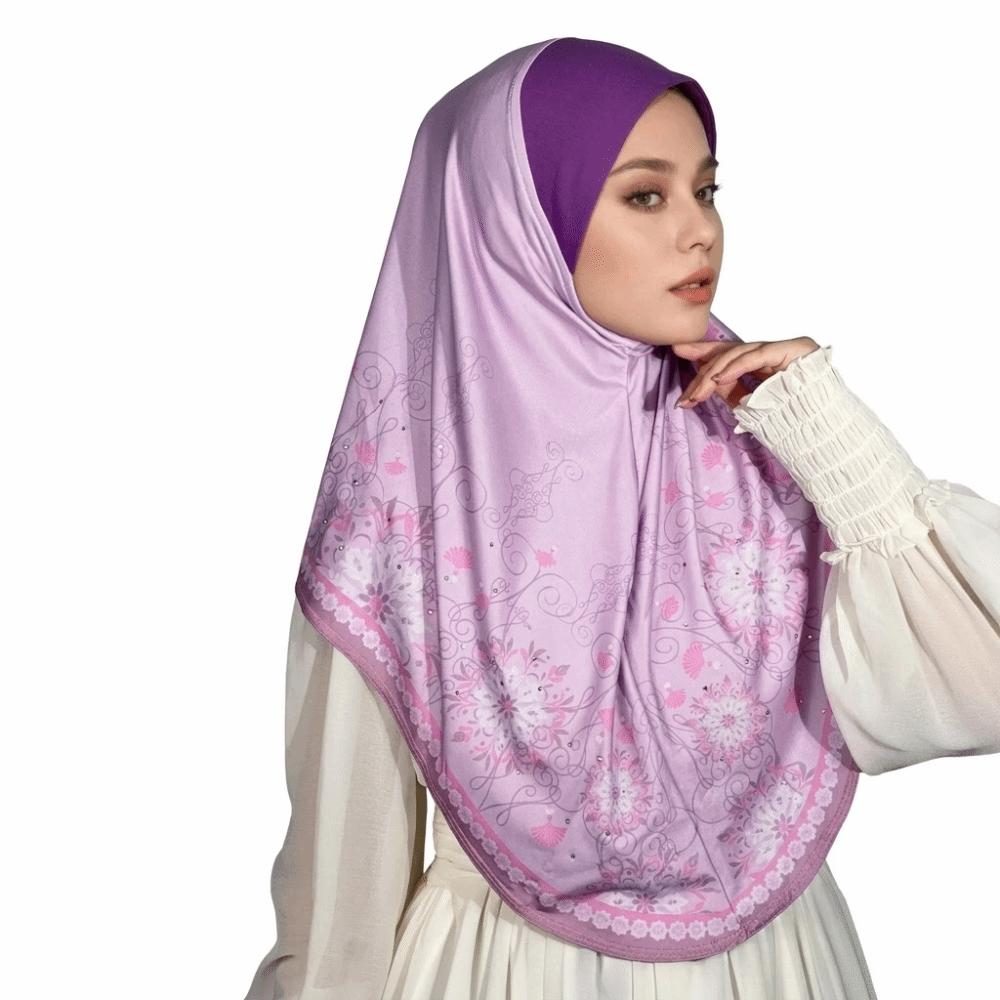 Breathable Eid Al-Fitr Long Floral Turban Adjustable Cotton Printed Arab Lady Headscarf Versatile Multiple Colors