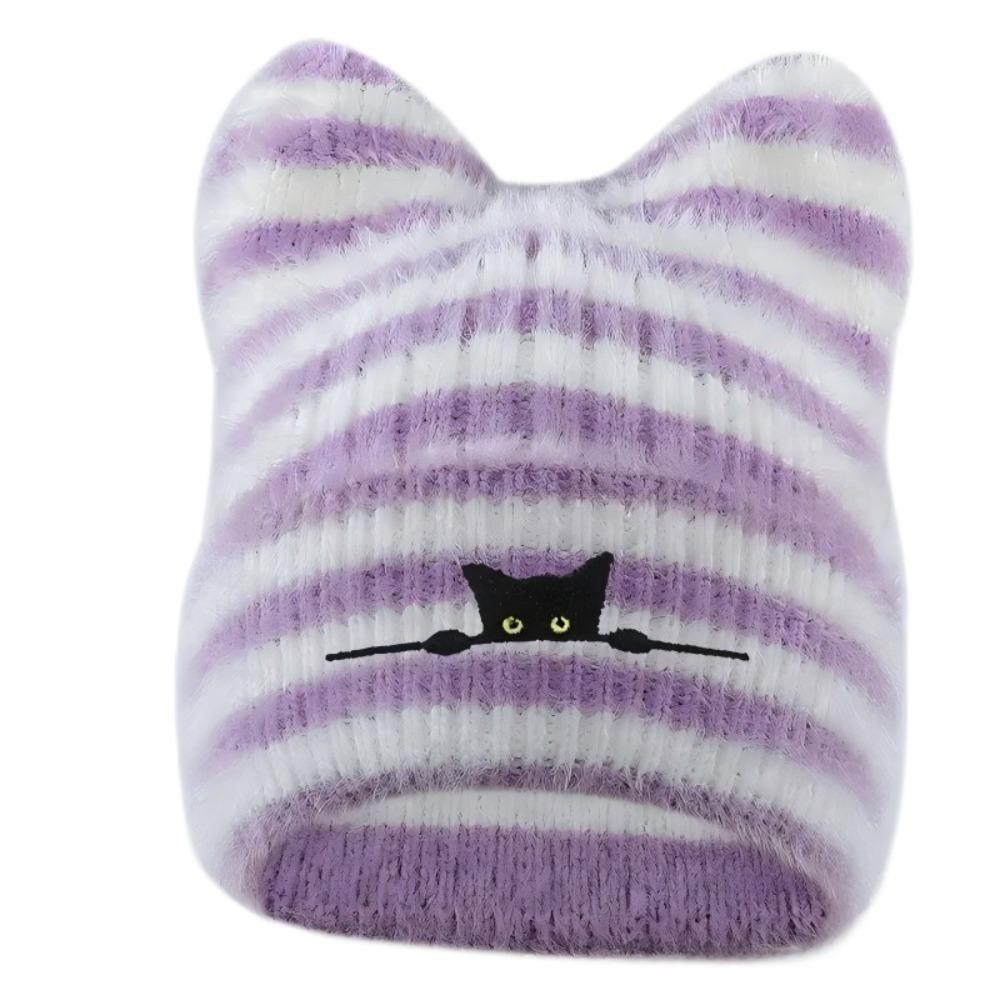 Cold Proof Embroidered Hat Keep Warm Pullover Hat Fashion Women Cat Ear Knitted Hat Outdoor Sports