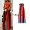 Spring and Summer Women's Clothing Word Collar Sleeveless Printed Tube Top Vacation Style Mesh High Waist A- Line Long Midi Skirt Dress