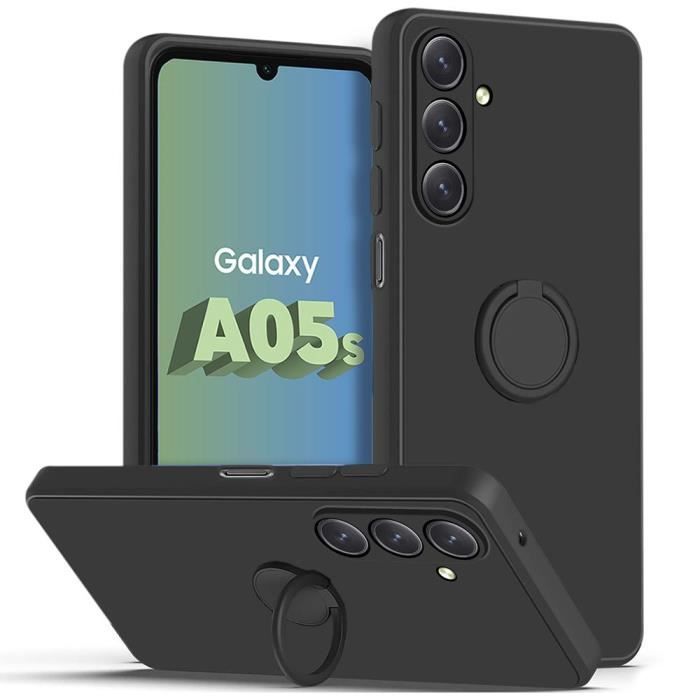 Coque - BOOLING - pour Samsung Galaxy A05s - Noir - Anneau Rotatif 360° - Souple