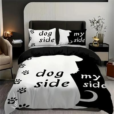 Set Biancheria da Letto Fantasioso con Motivo Cani - Collezione Set Copripiumino Stampato Bianco e Nero per Camera da Letto e Camera degli Ospiti