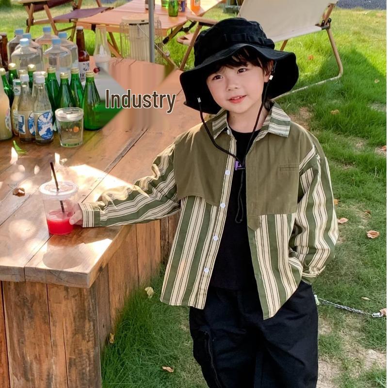 

Boys Striped Workwear Shirt - Autumn/Spring Camping Loose Fit Jacket 140
