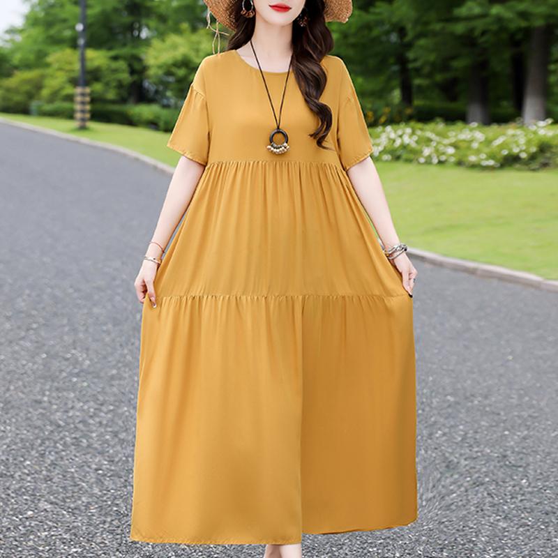 Elegantes Sommerkleid für Damen, Vintage-Kleidung, Übergröße, lässig, kurzärmelig, lange Kleider