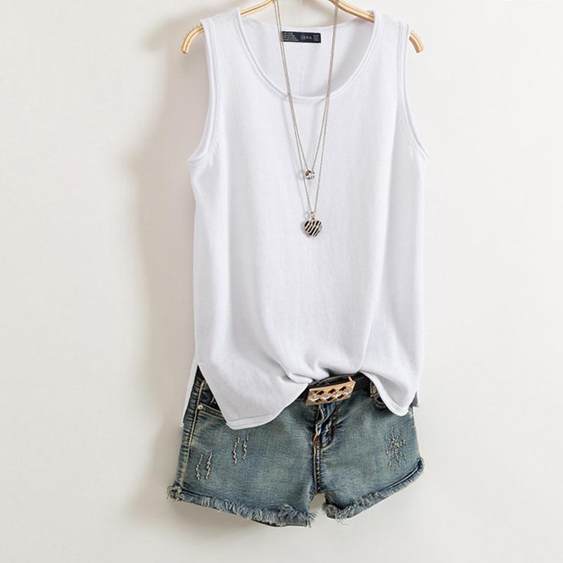 Cotton and Linen Camisole Women's Summer I-shaped Sleeveless Knitted Bottoming Shirt Short Outer Wear Loose Solid