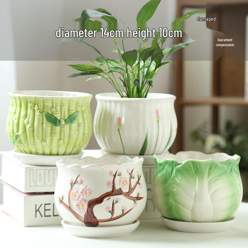 Elegant White Ceramic Flower Pot with Tray - Ideal for Ivy, Spider Plants, and Succulents
