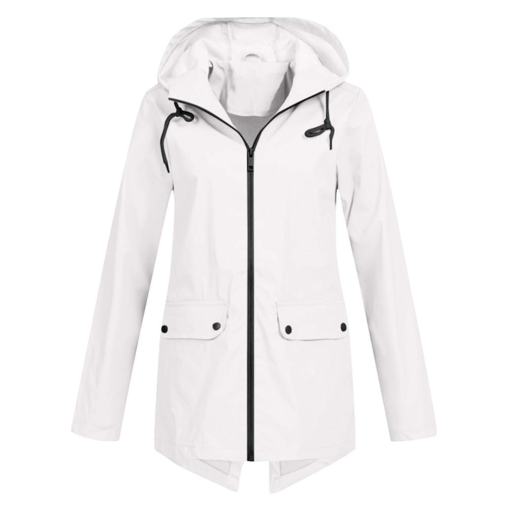 Trench Grigio Chiaro con Cappuccio, Vita Coulissata e Tasche Anteriori