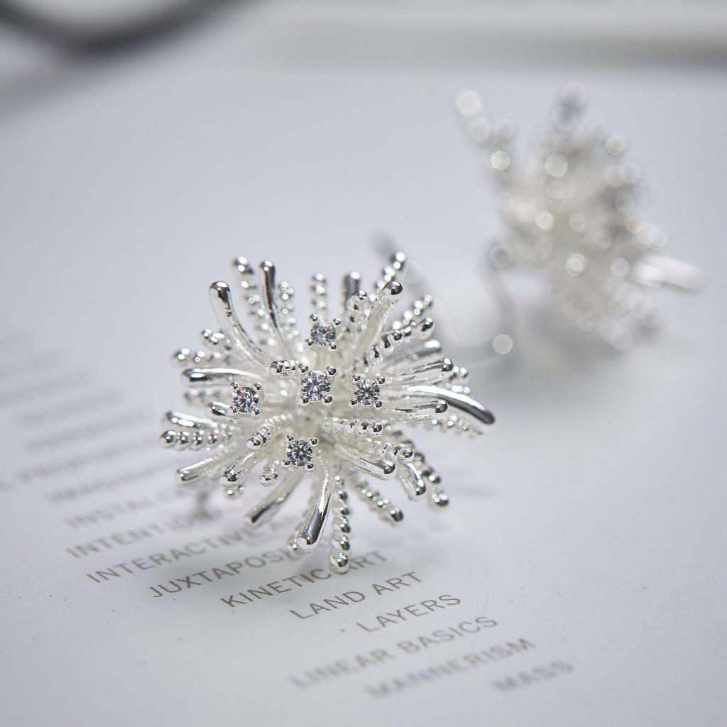Pure White Dandelion Stud Earrings - Retro Temperament, Absolutely Beautiful Fireworks Design, Mosquito Coil Ear Clips.