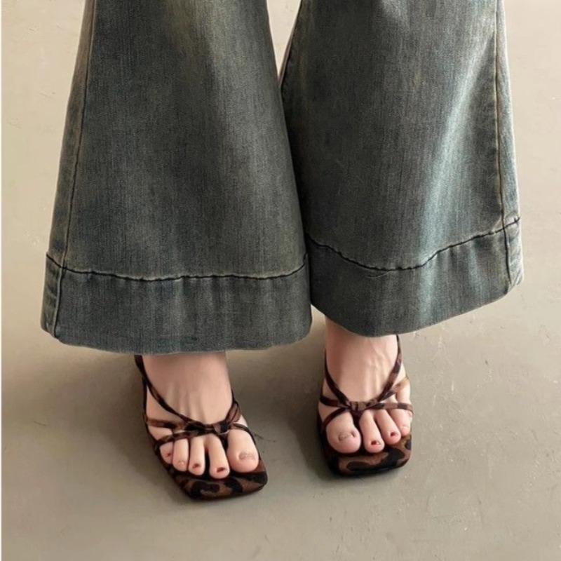 Fashion Women's Leopard Wedge Slippers Trend Elegant Lady Heeled Sandals Luxury Women Pumps Outdoor Casual Beach Sandals Sandalias Mujer