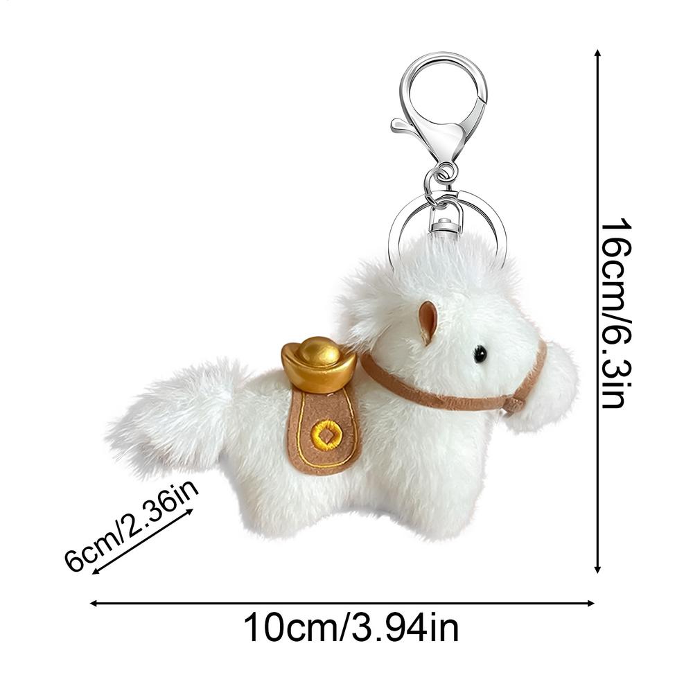 Cute Yuan Bao Plush Horse Keychain Key Ring Bag Pendant New Year Mascot Doll Festive Gift