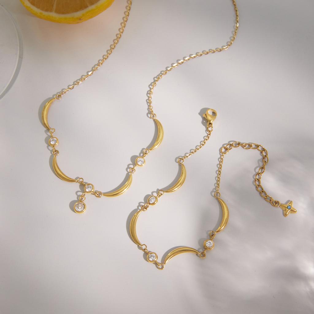 Youthway Delicate Moon Star Sun Necklace Earrings Bracelet Ring For Women 18K Gold PVD Plated Stainless Steel Jewelry Set Gift