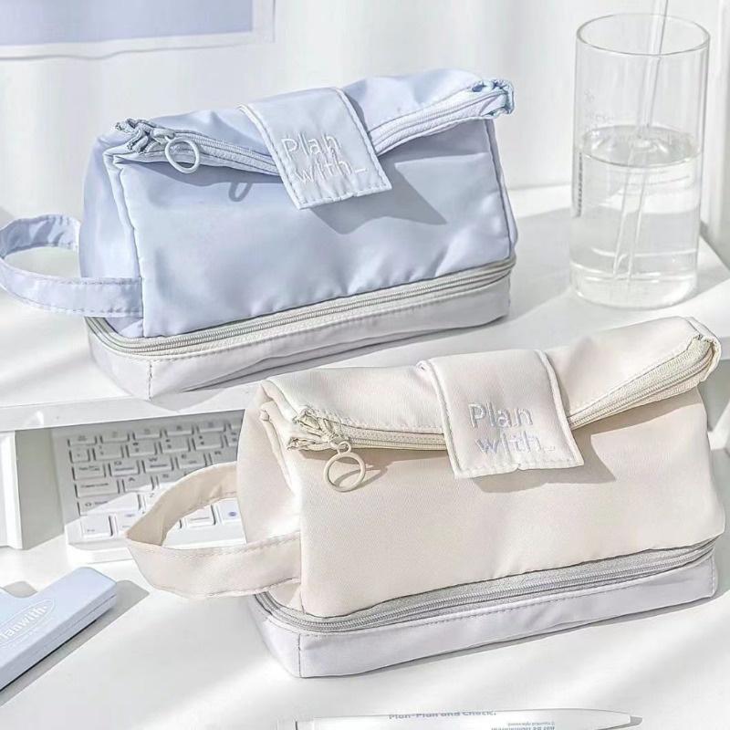 Creative Foldable Double-layer Pencil Case Student Minimalist Large Capacity Pencil Bags Portable Multi-function Storage Bag