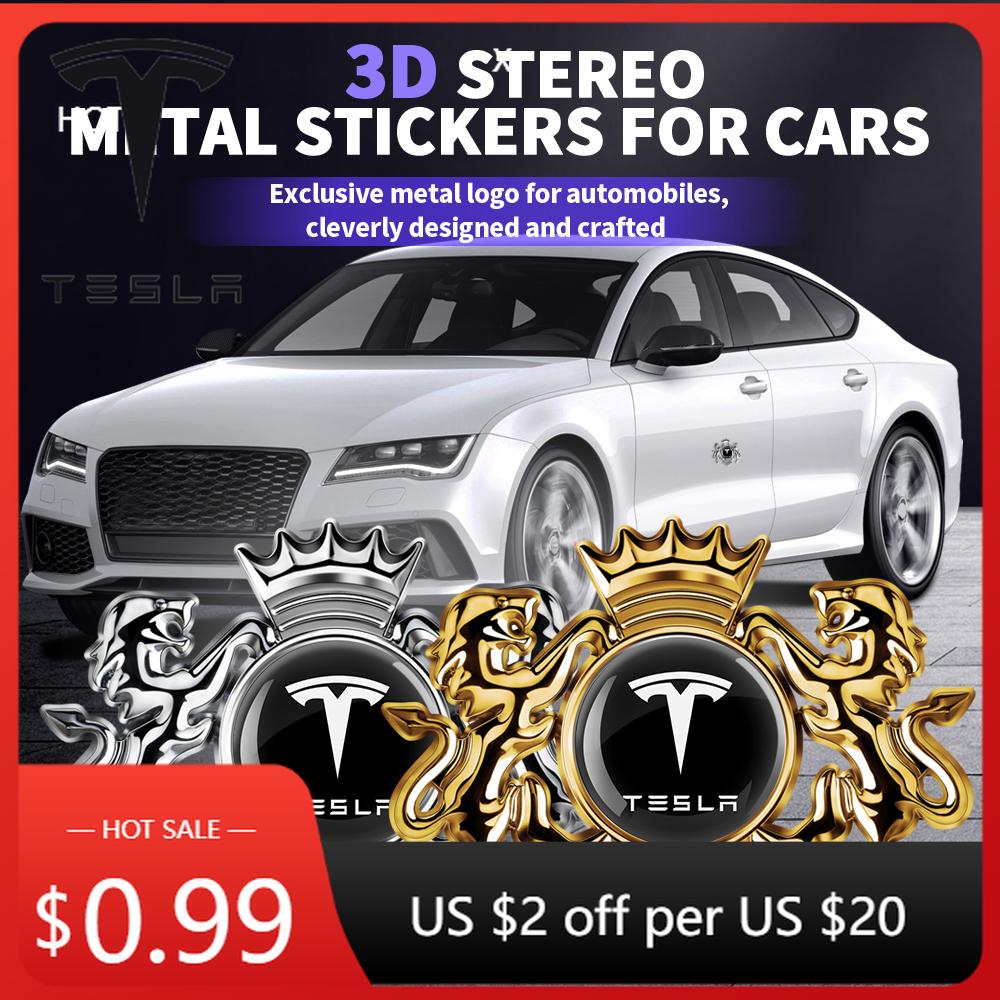 Car Sticker Tesla 1/2PCS Car Styling 3D Metal Lion Crown Badge Body Fender Trunk Emblem Sticker For Tesla Model 3 Model S Model