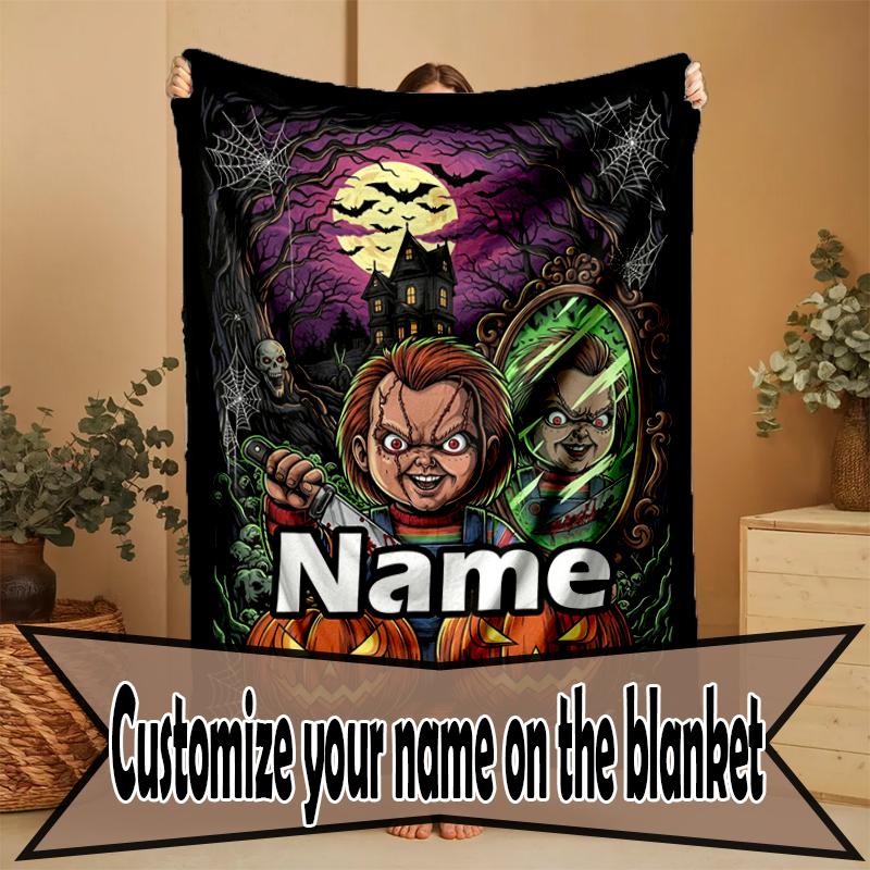 Custom Name Personalized Bride of Chucky Print Blanket, Home Decor, Bedroom, Sofa, Camping, Couch, Gifts for Birthday Christmas