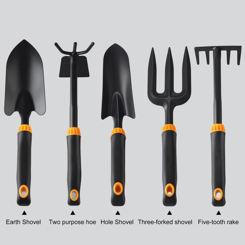 5pcs Garden Hand Tool Set Wide Shovel Hand Cultivator Rake, Double-Side Tiller Plant Tools For Digging Transplanting Weeding