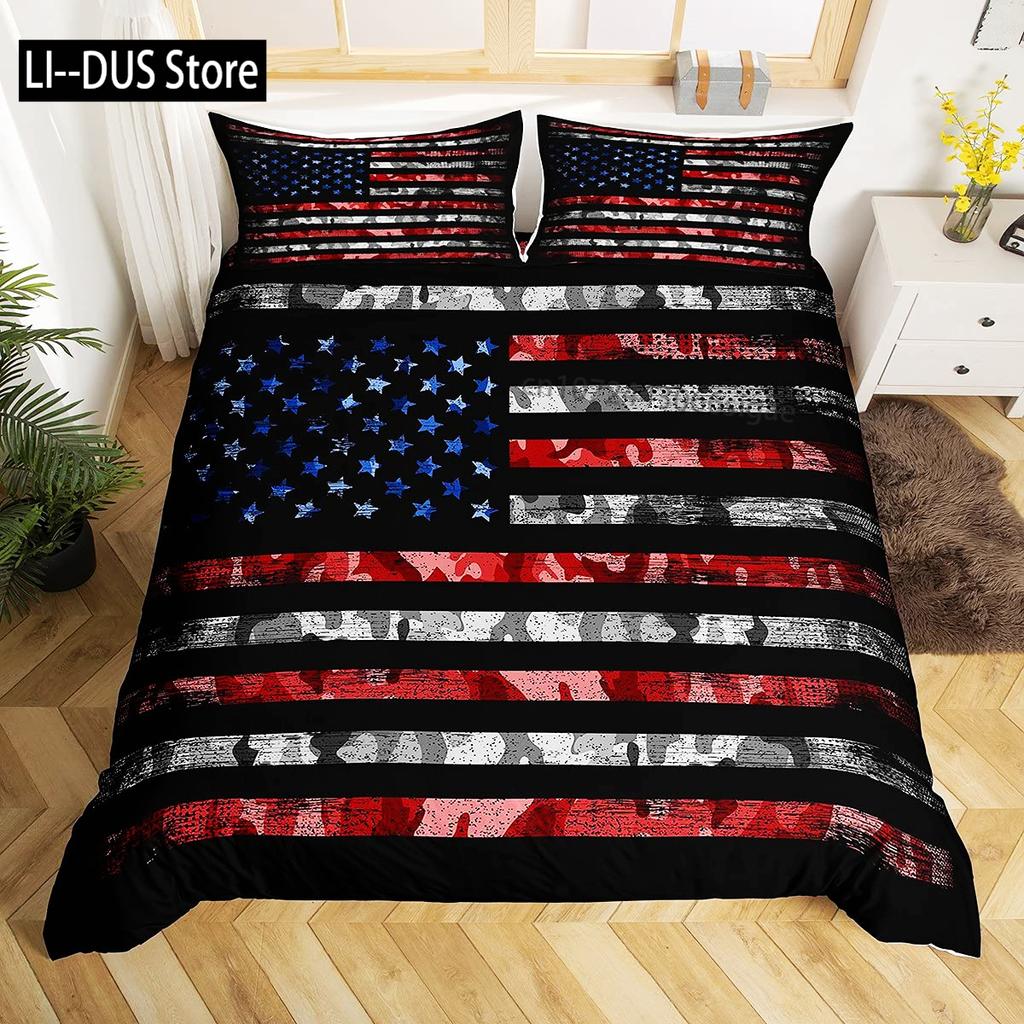 American Flag Bedding Set Baseball Sports Comforter Set 3 Pcs for Kids Teens Adults Room Decor Duvet Cover with 2 Pillowcases