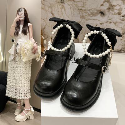 Scarpe Mary Jane da Donna con Tacco Spesso e Fiocco a Farfalla Moda Scarpe Poco Profonde con Fibbia alla Caviglia Perla Scarpe Eleganti da Donna da Esterno