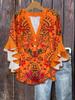 2026 European Floral Print V-neck Lace T-shirt for Women