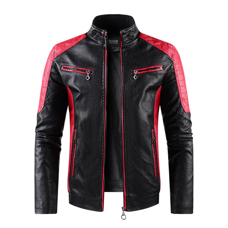New Spring Rock Men's Leather Jacket Fashion Urban Fit Stand Collar Casual PU Leather Jacket