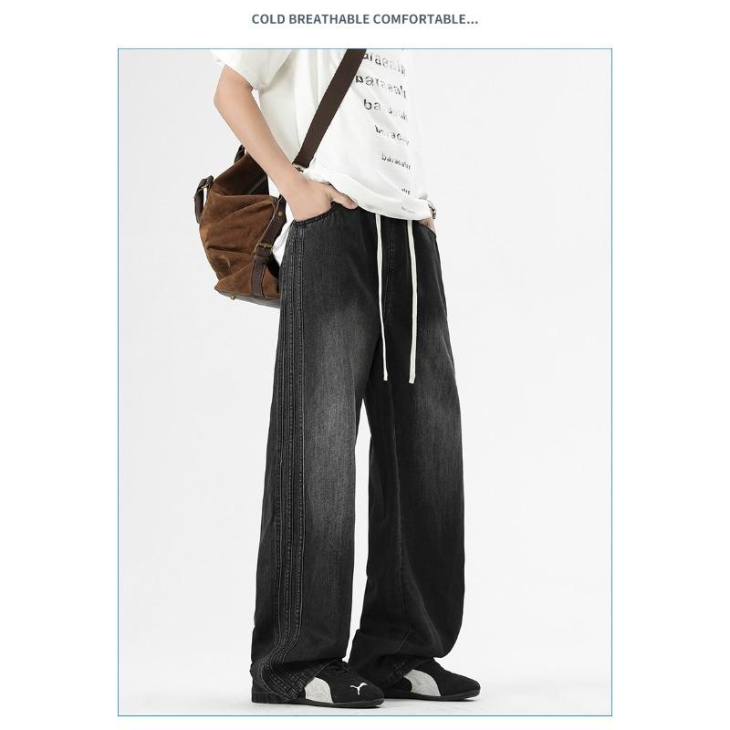 Three-bar Jeans with Loose Draping Style High Street Mopping Trousers