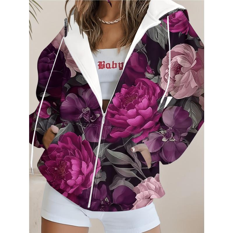 Retro Floral Pattern Zipper Hoodie Creates a Unique Fashion Style for Women s Outerwear Zipper Hoodie S