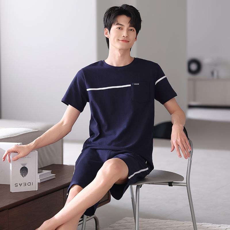 Pajamas men's pure cotton summer thin short-sleeved shorts men's 1011 new large-size men's summer loungewear set