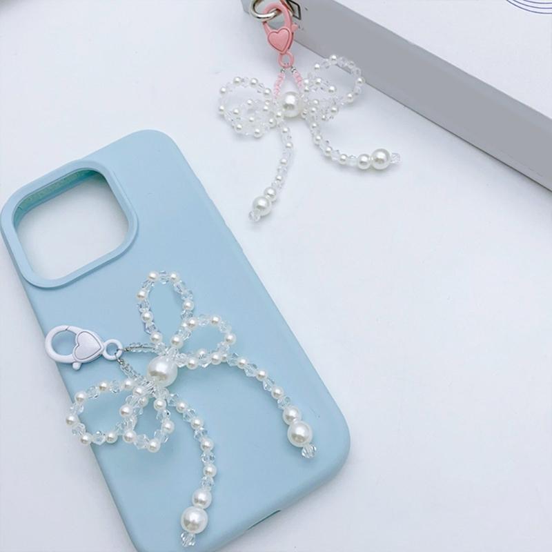 Y2K Crystal Beaded Bowknot Pendant Phone Strap Lanyard Pocket Keychain Strap Backpack Charm Car Keys Decoration Chain