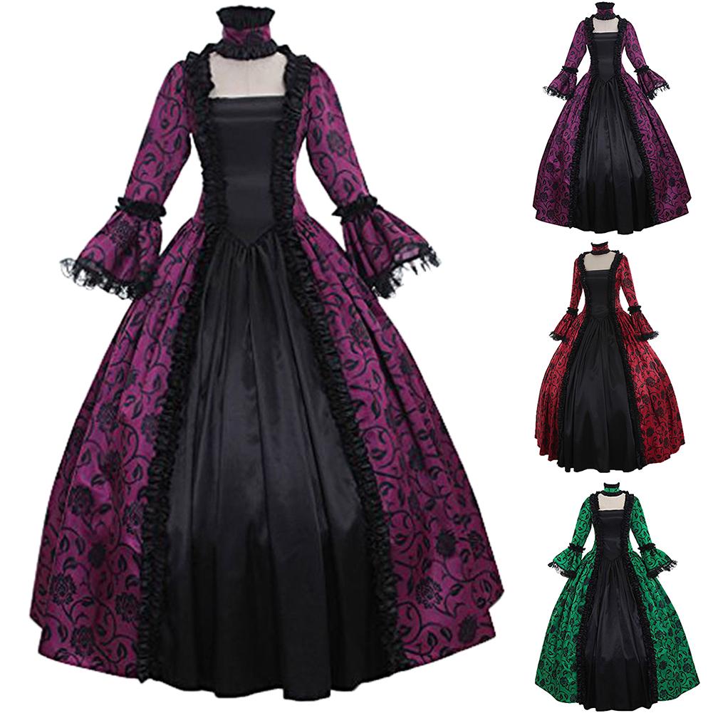 Lily Lady Large Swing Waist Tight Women Ventage Medieval Maxi Dress Cosplay Halloween Costume