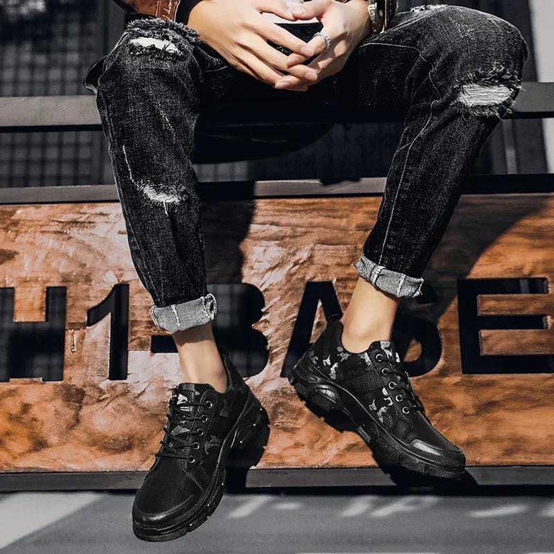 Herrenmode Herbstschuhe Flachboden Arbeitsschuh Stoff Rutschfeste Gummisohle Wanderstiefel Modische Outdoor-Schuhe