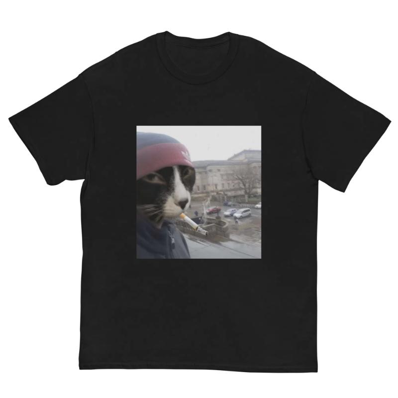 Men's Fashion Y2k Humor Saying Tee Cigarette Kitten Funny Smoking Cat Meme Stupid Brainrot T-Shirt Cute Kitty Dad Graphic Outfit