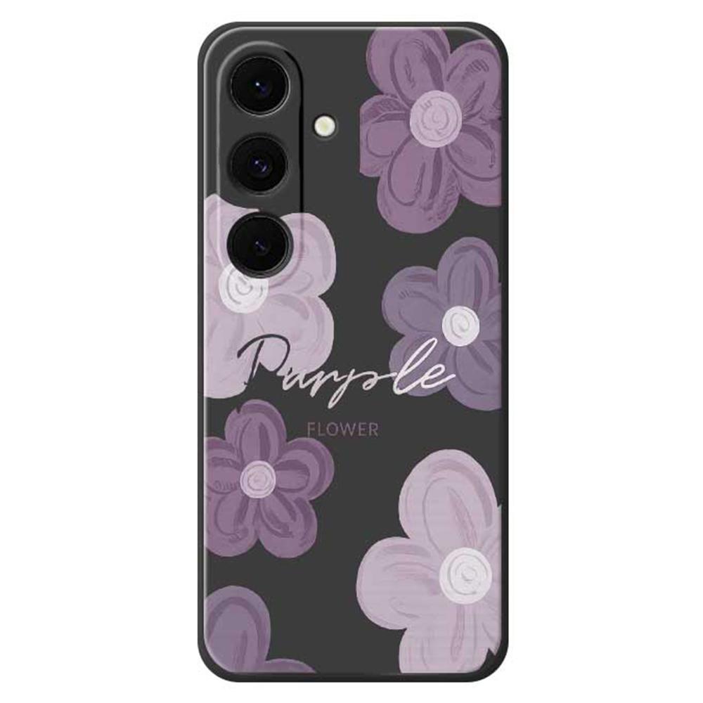 For Samsung Galaxy S25 FE Case Purple Flower Pattern Printing Straight Edge TPU Phone Back Cover
