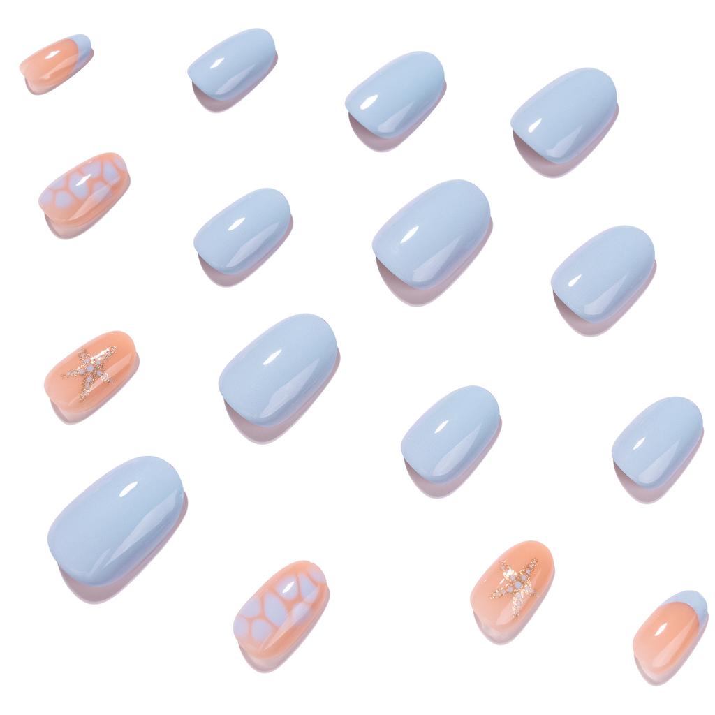 Blue Crocodile Texture Press On Nails with Star Decoration 24 Pieces Resin Manicure Wearable Artificial Nails