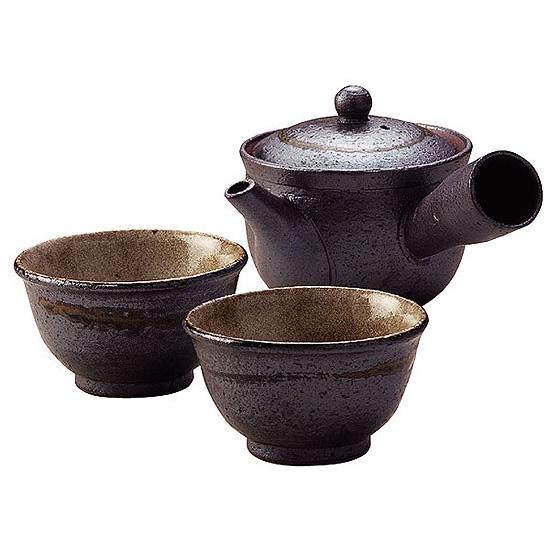 Shigaraki Pottery Sumi-iro Kyusu Teapot and Yunomi Set Made In Japan