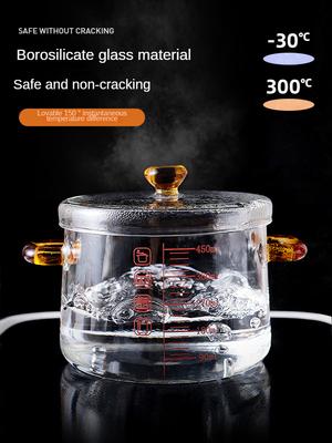 Bol à œuf cuit à la vapeur Verre résistant aux hautes températures Casserole à ragoût pour bébé Ménage avec couvercle Crème aux œufs cuits à la vapeur pour bébé Casserole à ragoût à double oreille