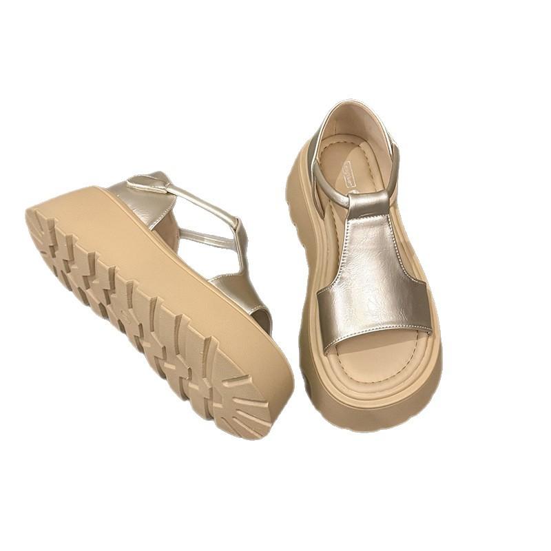 Hollow outer wear versatile French simple open-toed sandals women's 2025 summer thick-soled heightening Roman muffin beach shoes