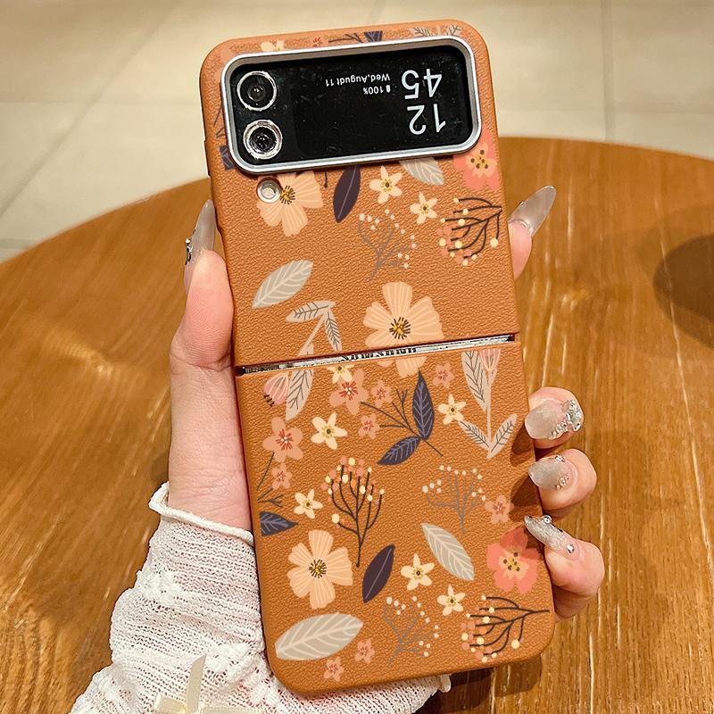 Luxury Leather Texture TPU Flower Case For Magsafe For Samsung Galaxy Z Flip 6 5 4 3 5G Flip4 Flip5 Flip6 Magnetic Folding Cover