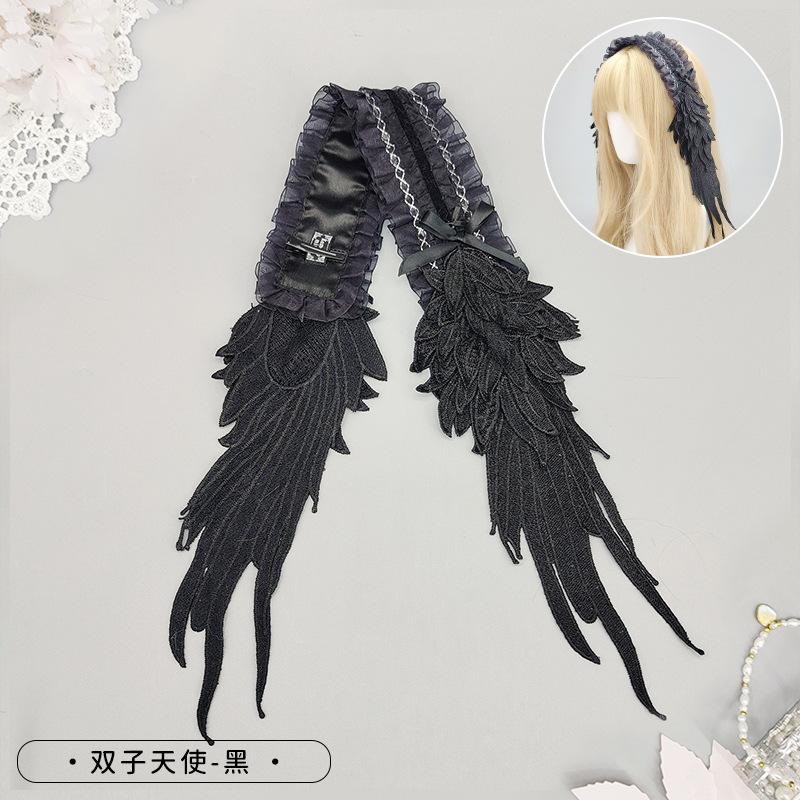 Dark Gothic Lolita Hair Accessories Angel Wings Lace Headgear Lolita Wing Headbands