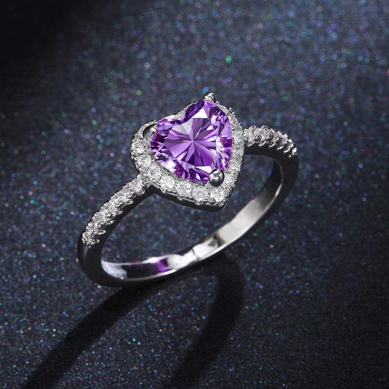 2026 Peach Heart Ring Ladies, Love Shaped Zircon Diamond Copper Silver Plated Fashion Jewelry