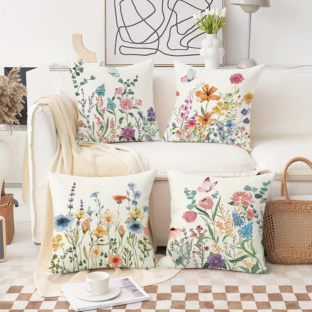 Minimalist Green Plant Flower Throw Pillow Covers Fresh Spring Summer Decor for Home Sofa or Car Cushions