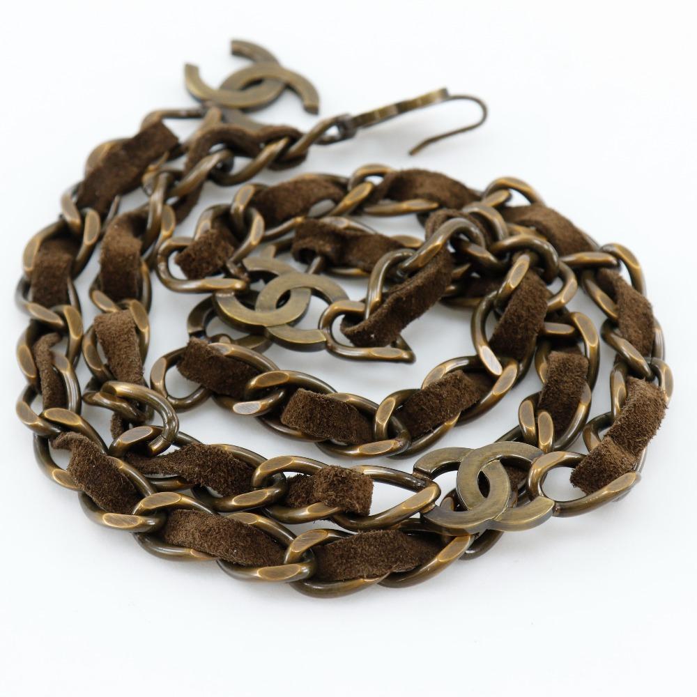 Chanel Chain Belt Belt A07928Y02269 Vintage Processing COCO Mark MARRON Brown Plated Gold/Suede Women Used